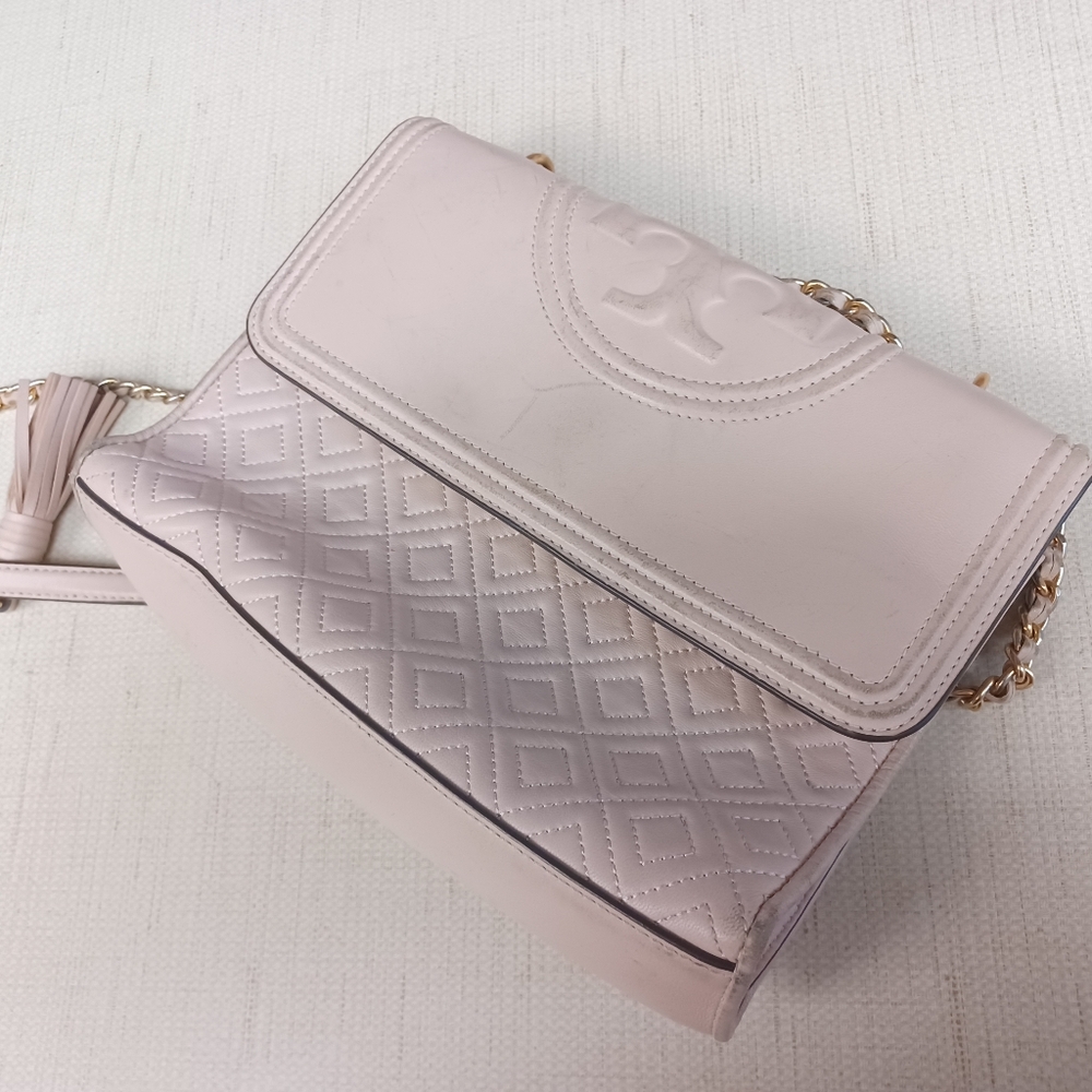 Tory Burch Pink Convertable leather Fleming Crossbody Bag Purse